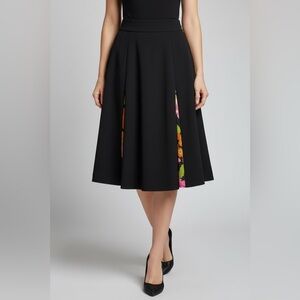 Beautiful Vintage Union Label Black Skirt with Floral Print size 4 E-03